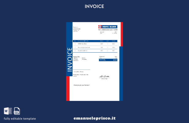 modello di fattura HDFC USA in stile verificato